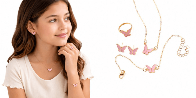 Vlinder sieradenset - ketting, ring, oorbellen en armband