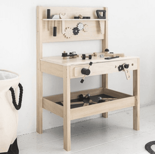Petite Amélie ® Werkbank Speelgoed Hout inc. Kinder Gereedschap (41 accessoires) - Werkbank Kinderen - Ideale Hoogte voor de Kleine Klusser - Stevig van Plywood - Naturel & Zwart