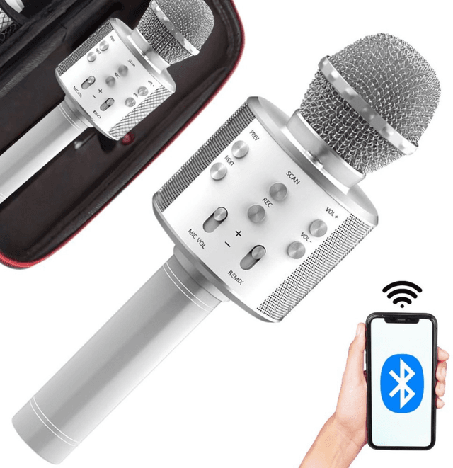 Draadloze karaoke microfoon met stemvervormer - Zilver