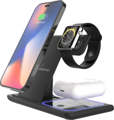 Innova Essentials 3-in-1 Draadloze Oplader (15W snellader) - Opvouwbaar - Geschikt voor iPhone & Android Smartphones - Geschikt voor Apple iWatch Airpods Galaxy Buds - Draadloos Qi Station - GSM Lader - Samsung - Android