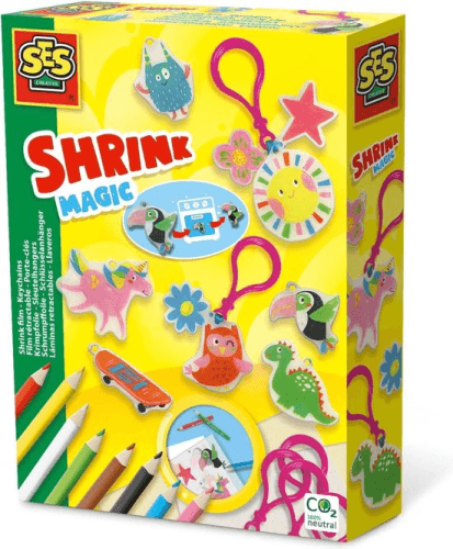 SES - Krimpfolie - Sleutelhangers maken - inclusief kleurpotloden, hangers en lint