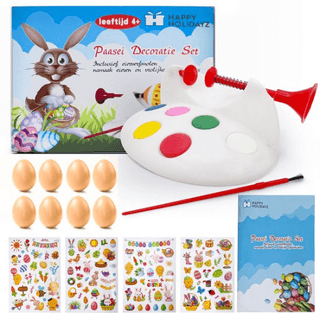 Happy Holidayz Paasei Decoratie Set - Paas Knutselpakket met Eierverfmolen, Paaseieren en Paasstickers - Pasen Versiering - Eierverf - Paasdecoratie Knutselen voor kinderen (4+) - Eieren Schilderen