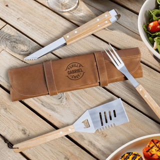 BBQ set in leren hoes met naam