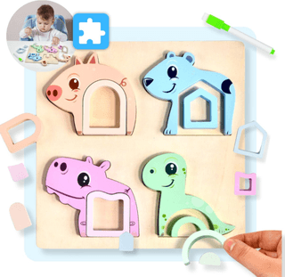 Mauzek Montessori Puzzel – 3in1 – Houten