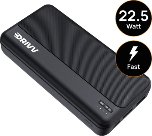 Drivv. Powerbank 20.000 mAh - Inclusief 100w Oplaadkabel - 22.5W snellader - Quick Charge USB 3.0 - USB C - Geschikt voor iPhone, Samsung en meer