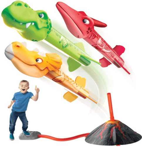 GT Dinosaurus Stamp Raket schieten - Inclusief 3 dinosaurussen - Dinosaurus speelgoed rocket Speelset met Vulkaan Lanceerstation - Buitenspeelgoed Kinderspeelgoed voor Kinderen 2024 - 3 jaar 4 jaar cadeau